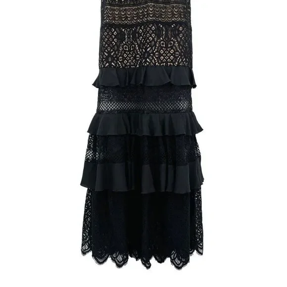 NEW Tadashi Shoji Alexia Lace Off The Shoulder Ruffle Gown Dress Black 10